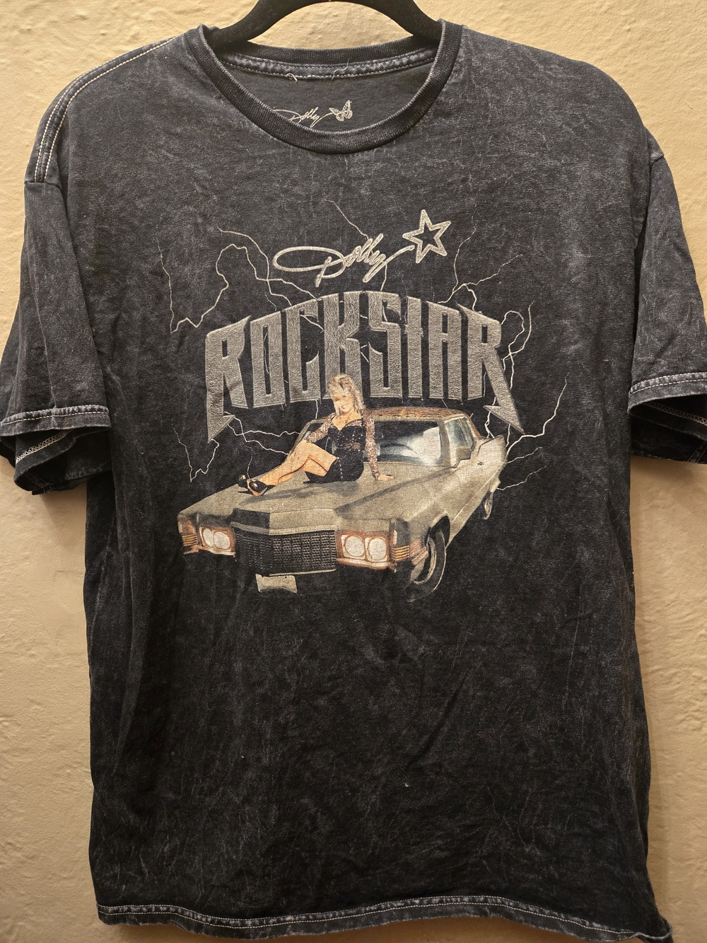 Dolly Parton Rockstar Graphic T Shirt Black Acid Wash Country Music Tee